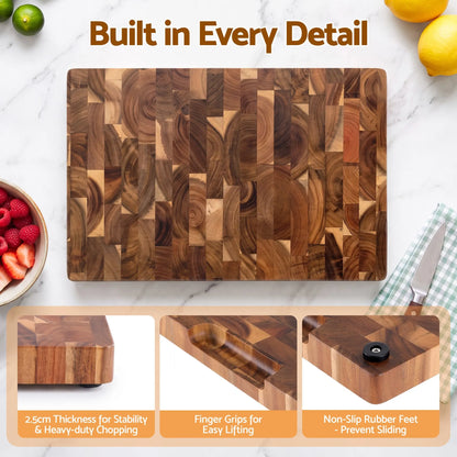 5-Star Chef Acacia Wooden Cutting Board End Grain Chopping Board - Image 6