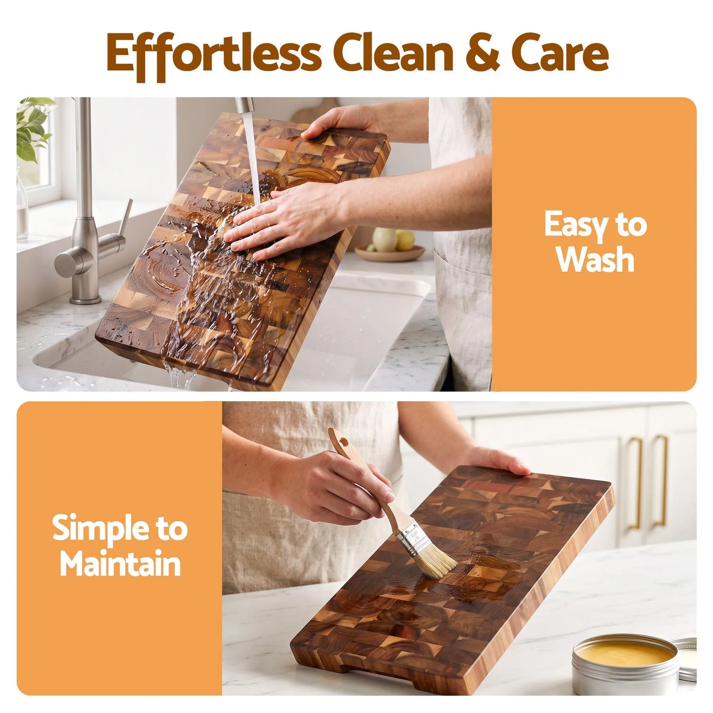 5-Star Chef Acacia Wooden Cutting Board End Grain Chopping Board - Image 7