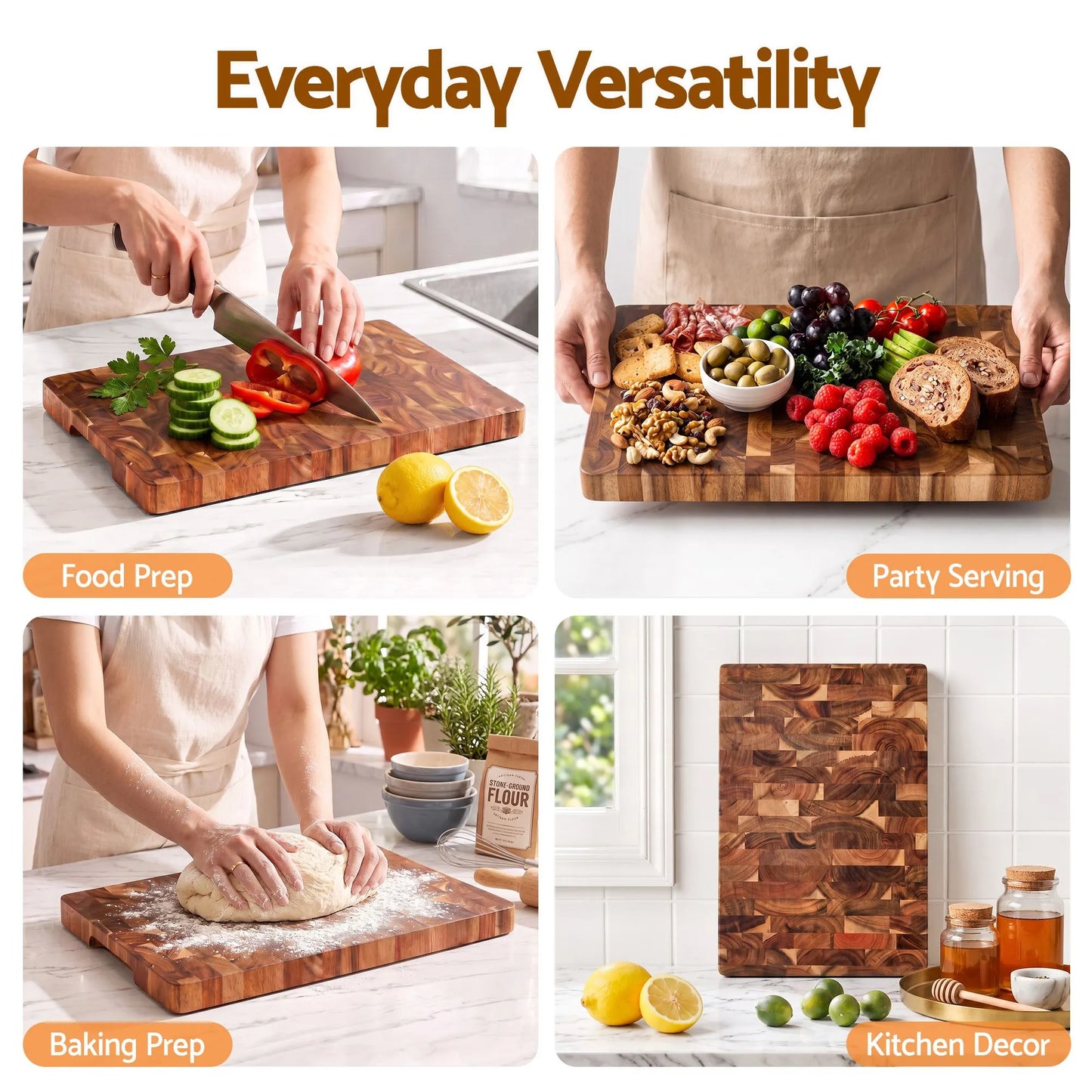 5-Star Chef Acacia Wooden Cutting Board End Grain Chopping Board - Image 8