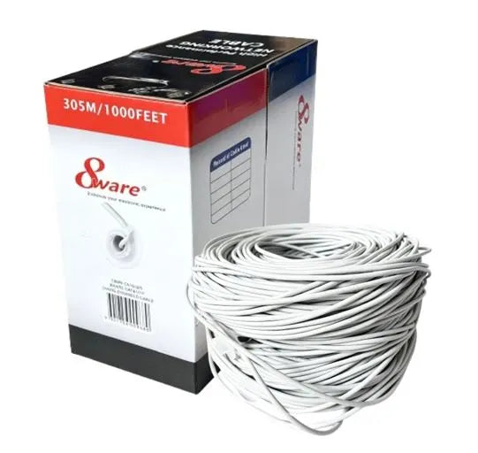 8ware CAT6 UTP Cable 305m Roll Grey Full Copper UTP Solid Wire Ethernet LAN RJ45 Network 23AWG 0....