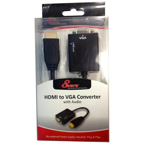 8Ware HDMI to VGA 19-pin to 15-pin Male to Female Converter without Power Adapter plus 3.5mm Ster...