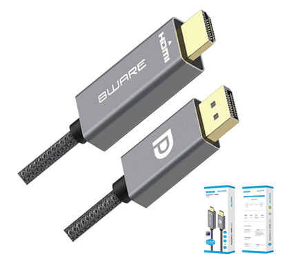 8ware 1m DisplayPort DP to HDMI Male to Male Adapter Converter Cable Retail Pack 1080P Nylon Brai...