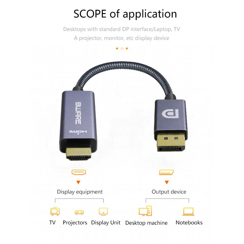 8ware 2m DisplayPort DP to HDMI 1.4v Male to Male Adapter Converter Cable Retail Pack 1080P Nylon... - Image 4