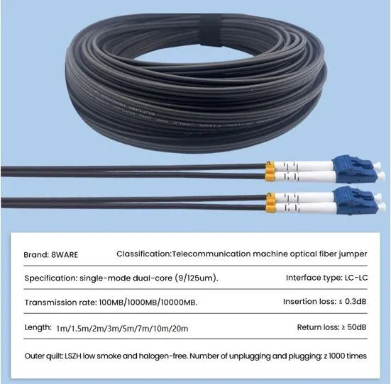 8ware 5m LC-LC OS2 Single Mode Dual-Core Fibre / Fiber Optic Cable UPC Duplex Armoured Low Smoke... - Image 2