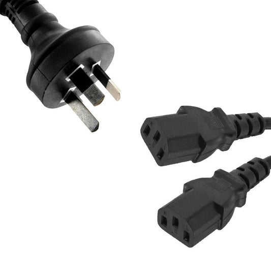 8ware 3m 10amp Y Split Power Cable with AU/NZ 3-pin Male Plug 2xIEC F C13 Socket  Cord for PC  Monitor to Wall Power Socket
