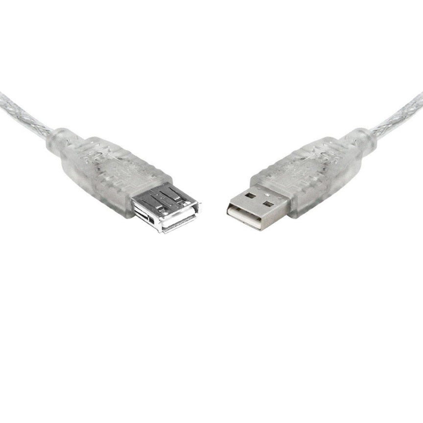 8Ware USB 2.0 Extension Cable 1m A to A Male to Female Transparent Metal Sheath Cable - Cables