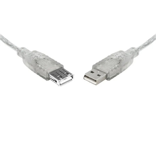 8Ware USB 2.0 Extension Cable 1m A to A Male to Female Transparent Metal Sheath Cable - Cables