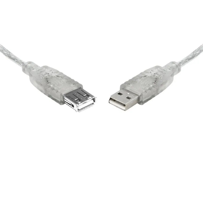 8Ware USB 2.0 Extension Cable 2m A to A Male to Female Transparent Metal Sheath Cable - Cables