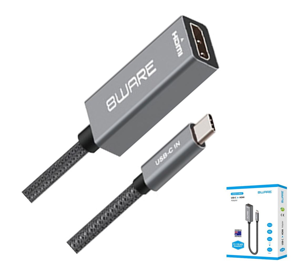 8ware 10cm USB-C to HDMI Male-Female Adapter Converter Cable Retail Pack for PC Laptop iPad  MacB...