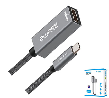 8ware 10cm USB-C to HDMI Male-Female Adapter Converter Cable Retail Pack for PC Laptop iPad  MacB...