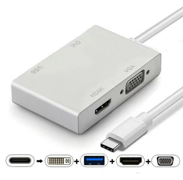 8ware 4-in-1 Hub 4K USB C to HDMI DVI VGA Adapter with USB 3.1 Gen 1 Port for Mac Book Pro 2018 Chromebook Pixel XPS Surface Go(Retail Package)