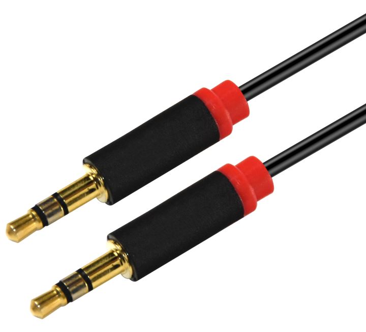 Astrotek 2m Stereo 3.5mm Flat Cable Male to Male Black with Red Mold - Audio Input Extension Auxi...