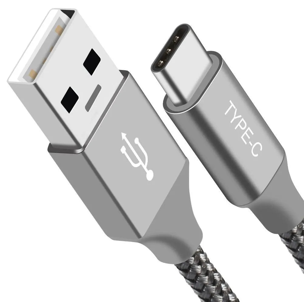 Astrotek 1m USB-A  to Type-C Data Sync Charger Cable Silver Strong Braided Heavy Duty Fast Chargi...