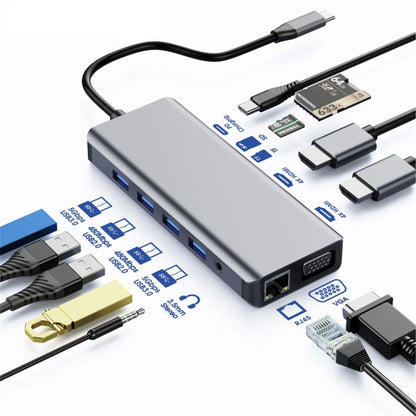 Astrotek USB-C Dock 12-in-1 Multiport Hub/Docking Station with 100W Power 2xHDMI 4K VGA GLAN 2xUS...