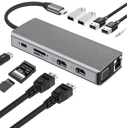 Astrotek USB-C Dock 12-in-1 Multiport Hub/Docking Station with 100W Power 2xHDMI 4K VGA GLAN 2xUS... - Image 4