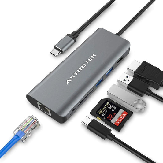 Astrotek USB-C Dock 6-in-1 Multiport Hub/Docking Station with 60W Power 1xHDMI 4K GLAN 2xUSB3.0 C...