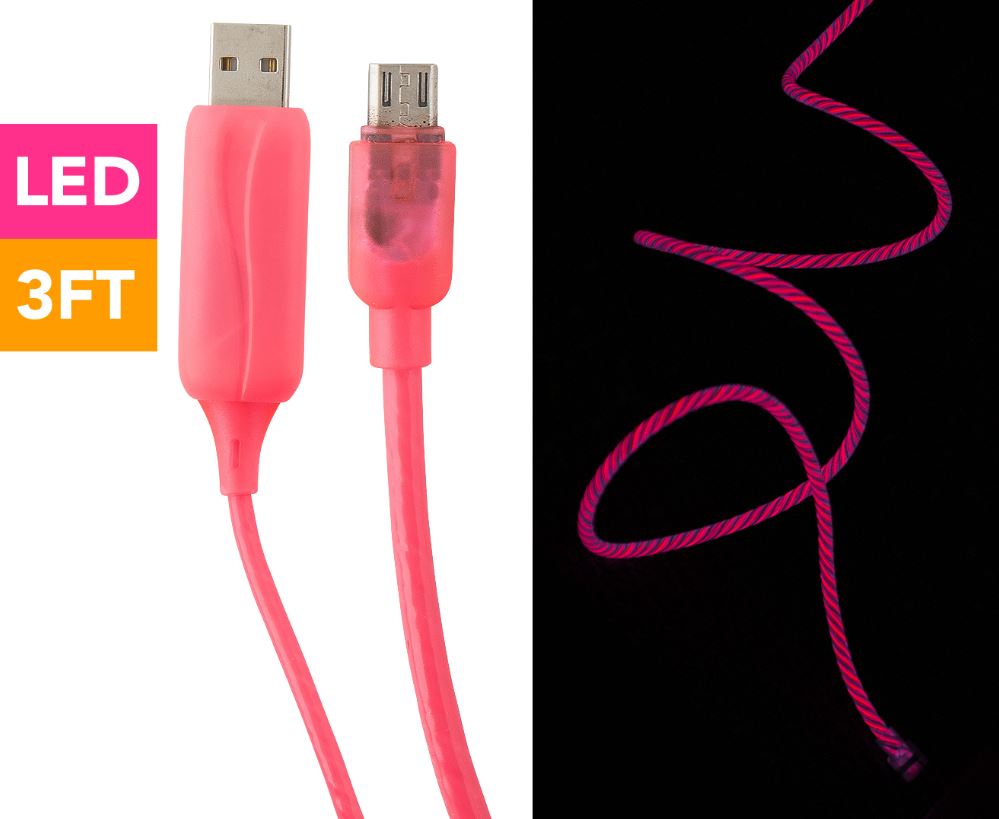 Astrotek 1m LED Light Up Visible Flowing Micro USB Charger Data Cable Pink Charging Cord for Sams... - Image 3
