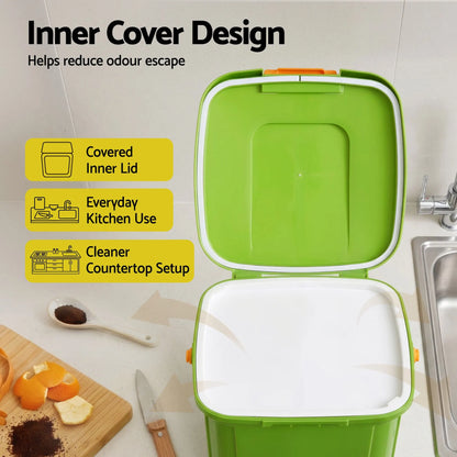Gardeon 15L Kitchen Compost Bin Food Waste Caddy Drain Tap Green - Image 5