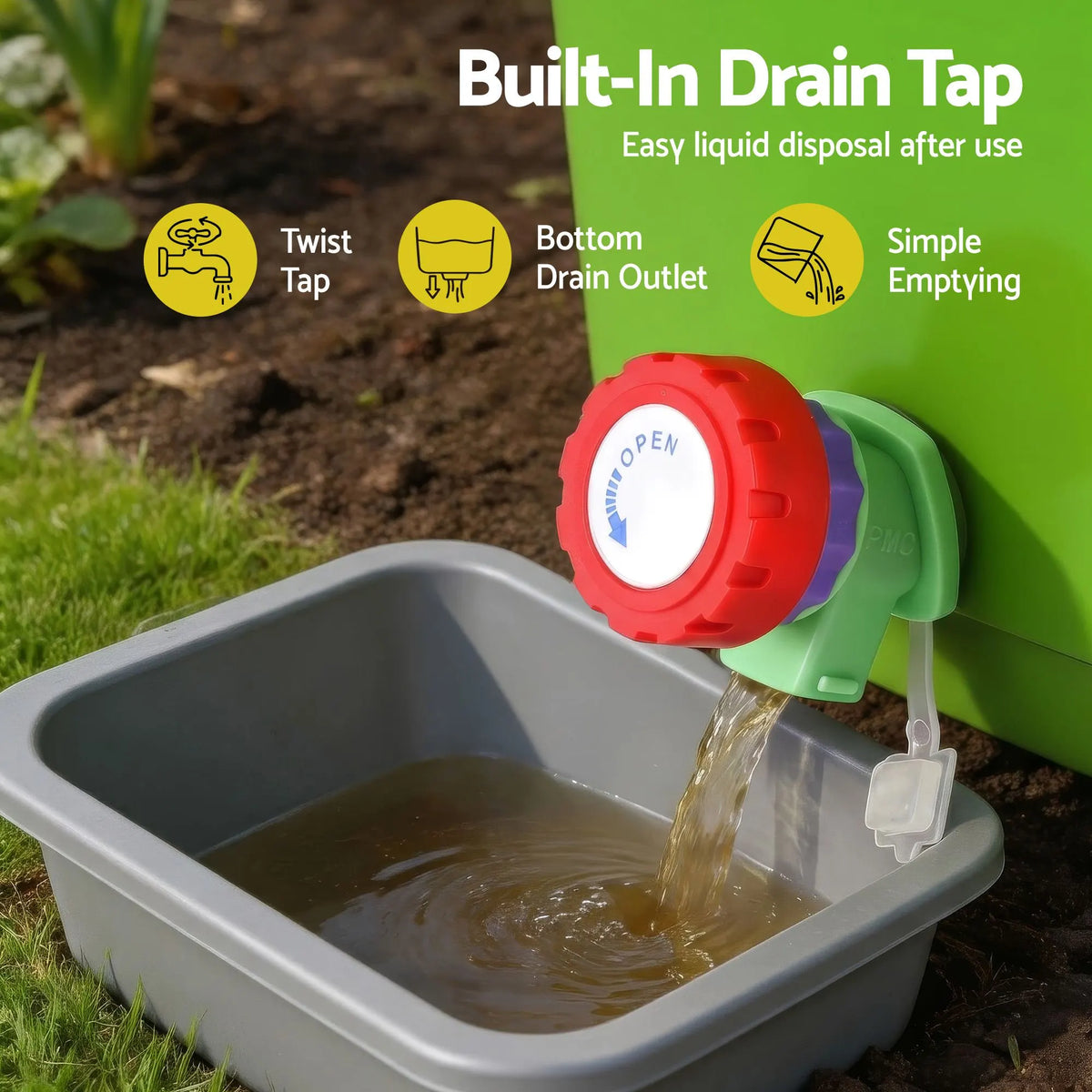 Gardeon 15L Kitchen Compost Bin Food Waste Caddy Drain Tap Green - Image 6