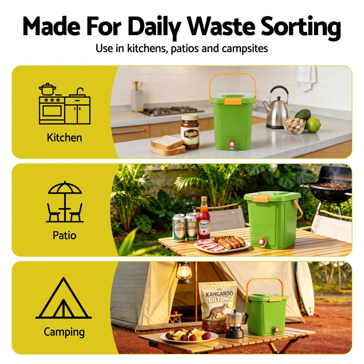 Gardeon 15L Kitchen Compost Bin Food Waste Caddy Drain Tap Green - Image 7