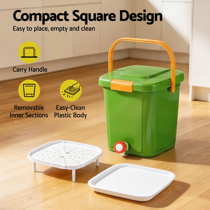 Gardeon 15L Kitchen Compost Bin Food Waste Caddy Drain Tap Green - Image 8
