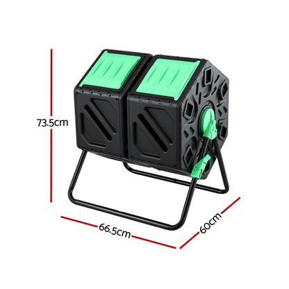 Gardeon Compost Bin Dual-Chamber 130L Composter Tumbler Rotating Garden Recycle Food Waste - Image 2