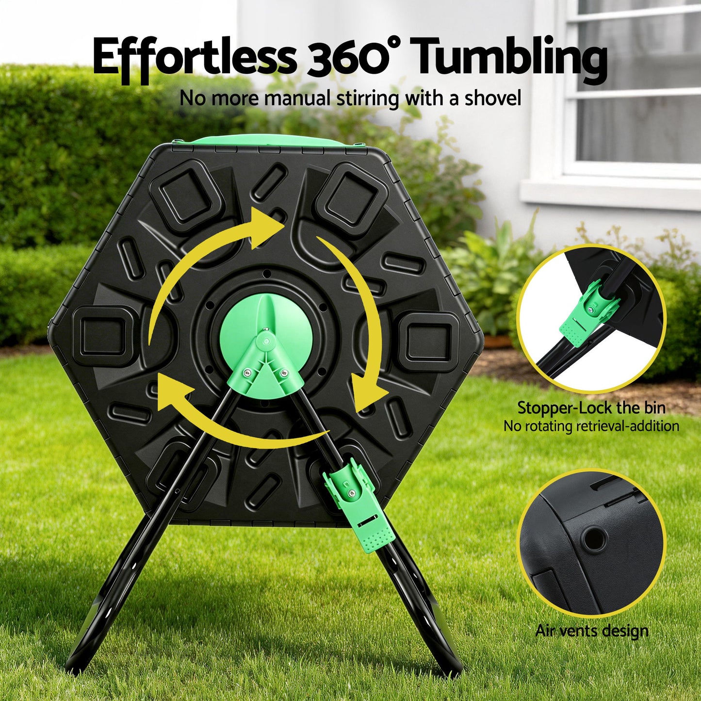 Gardeon Compost Bin Dual-Chamber 130L Composter Tumbler Rotating Garden Recycle Food Waste - Image 4