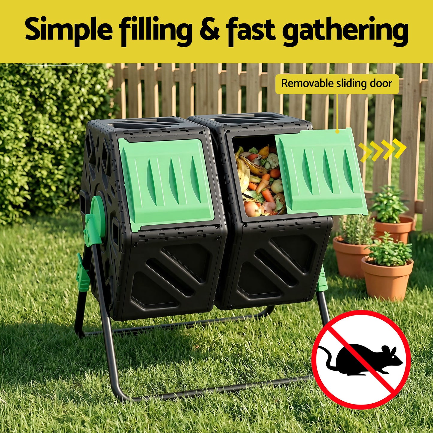Gardeon Compost Bin Dual-Chamber 130L Composter Tumbler Rotating Garden Recycle Food Waste - Image 6
