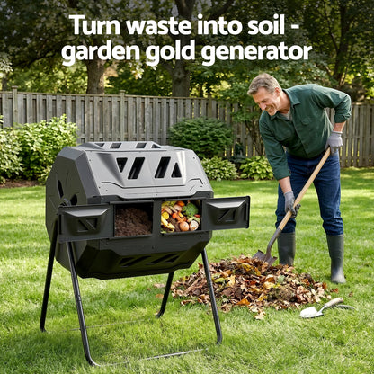 Gardeon Compost Bin Dual-Chamber 160L Composter Tumbler Rotating Garden Recycle Food Waste - Image 6