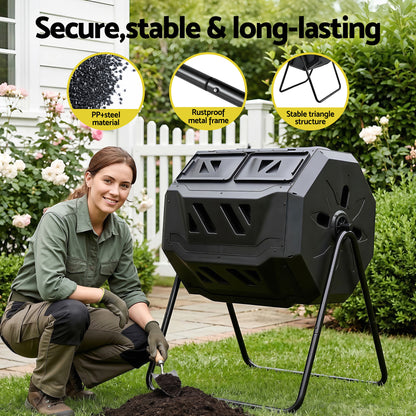 Gardeon Compost Bin Dual-Chamber 160L Composter Tumbler Rotating Garden Recycle Food Waste - Image 7