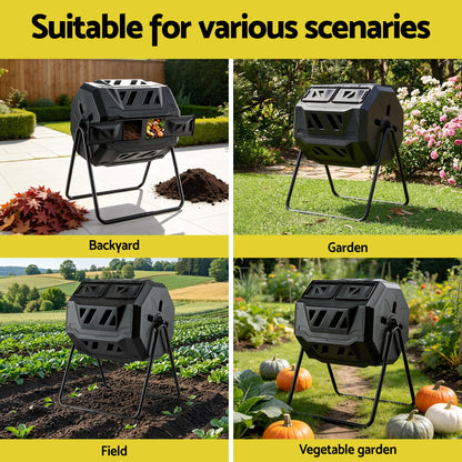 Gardeon Compost Bin Dual-Chamber 160L Composter Tumbler Rotating Garden Recycle Food Waste - Image 8