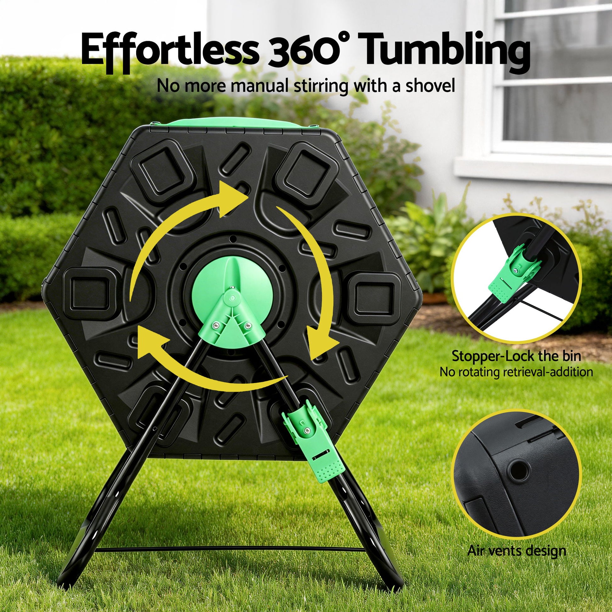 Gardeon Compost Bin 65L Composter Tumbler Rotating Outdoor With Sliding Door - Image 4