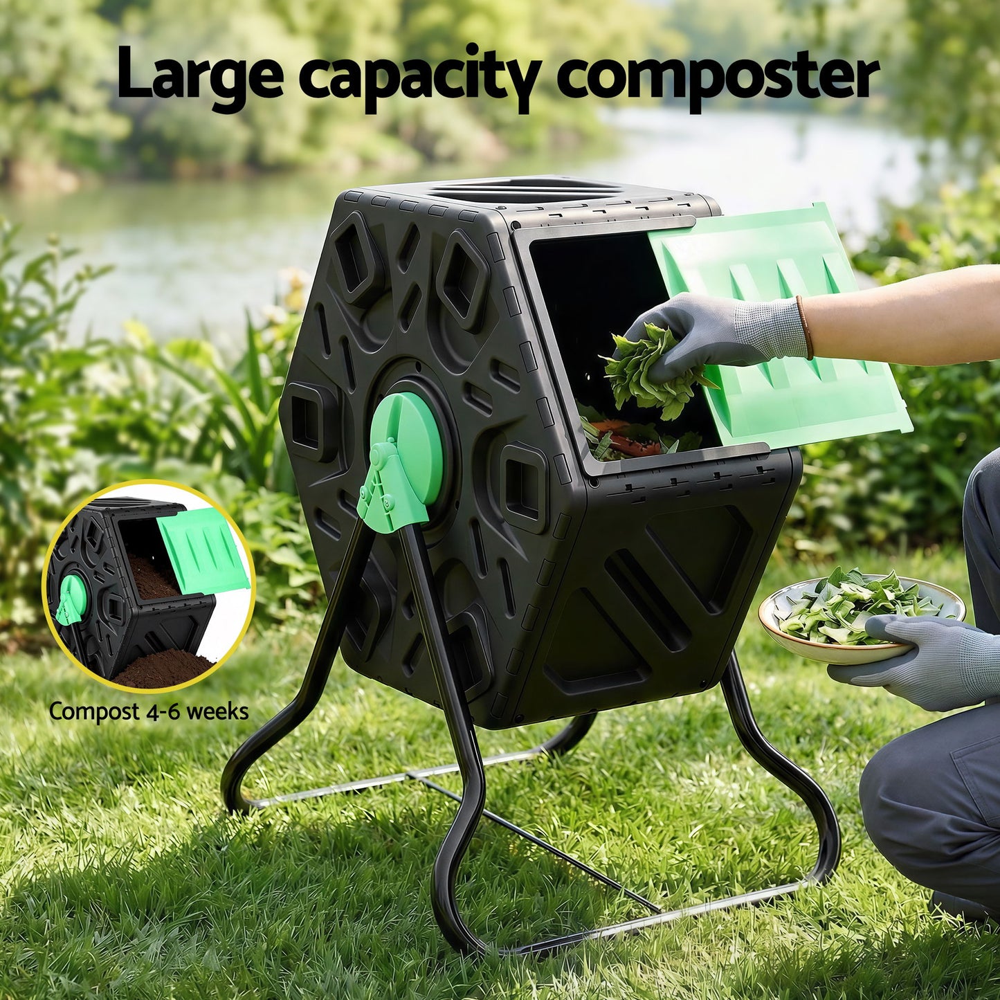 Gardeon Compost Bin 65L Composter Tumbler Rotating Outdoor With Sliding Door - Image 5