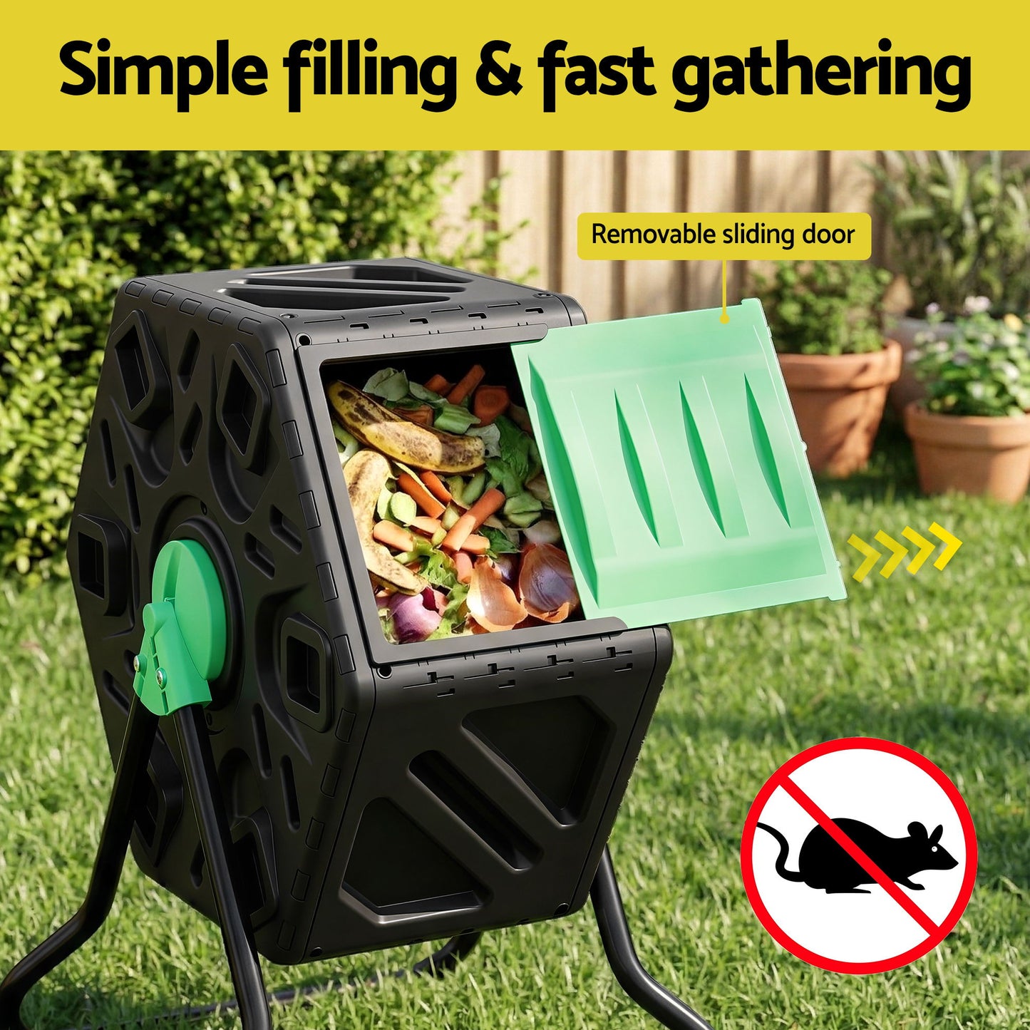 Gardeon Compost Bin 65L Composter Tumbler Rotating Outdoor With Sliding Door - Image 6