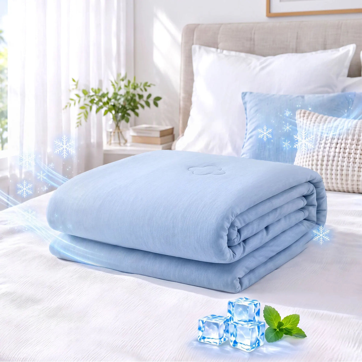 Giselle Cooling Blanket 130cm x 170cm Double Sided Summer Throw Lightweight Blue
