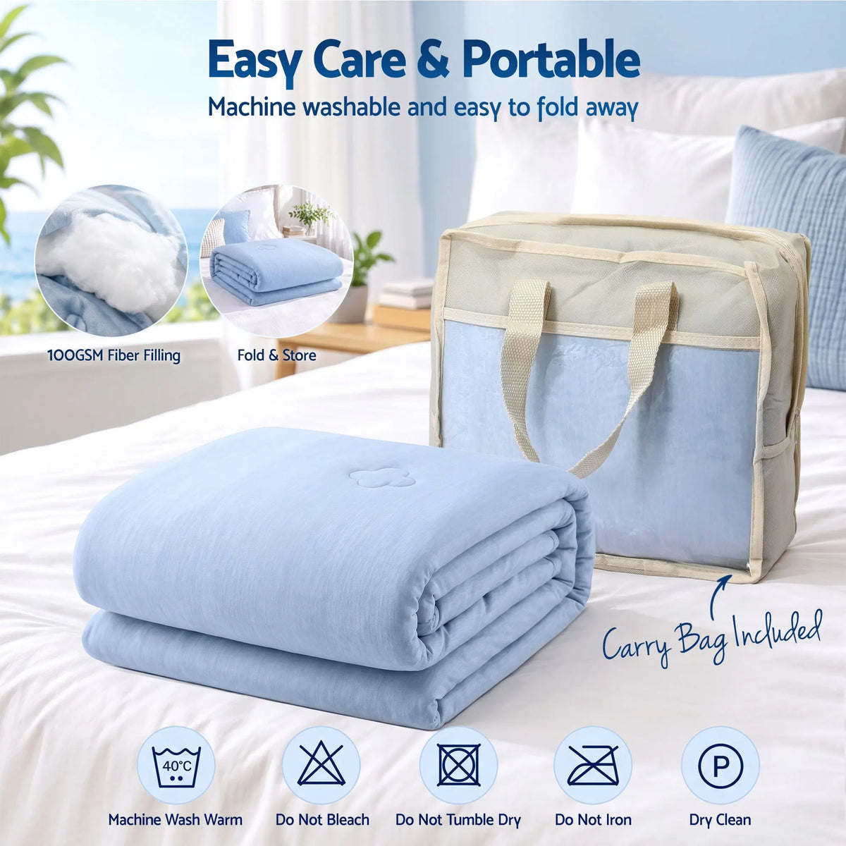 Giselle Cooling Blanket 130cm x 170cm Double Sided Summer Throw Lightweight Blue - Image 6