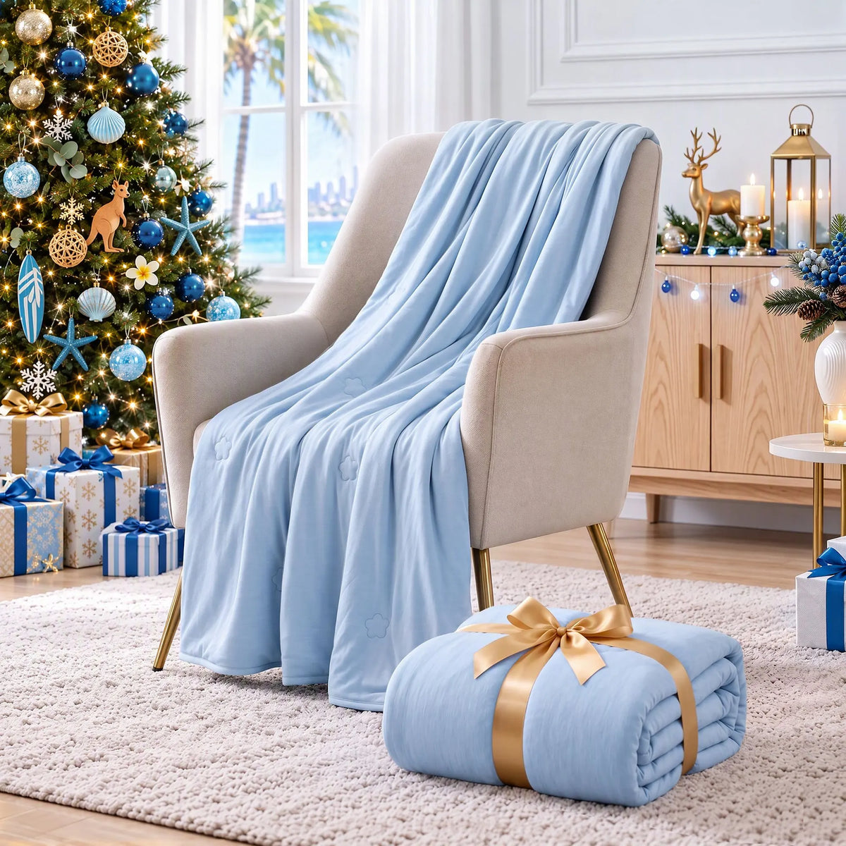Giselle Cooling Blanket 130cm x 170cm Double Sided Summer Throw Lightweight Blue - Image 7