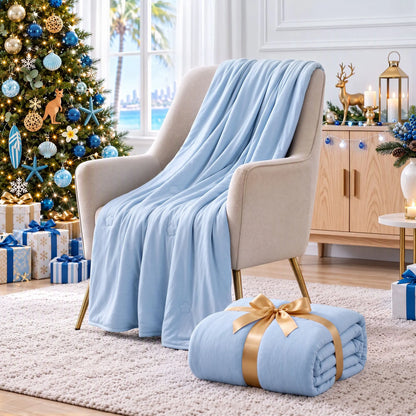 Giselle Cooling Blanket 130cm x 170cm Double Sided Summer Throw Lightweight Blue - Image 7