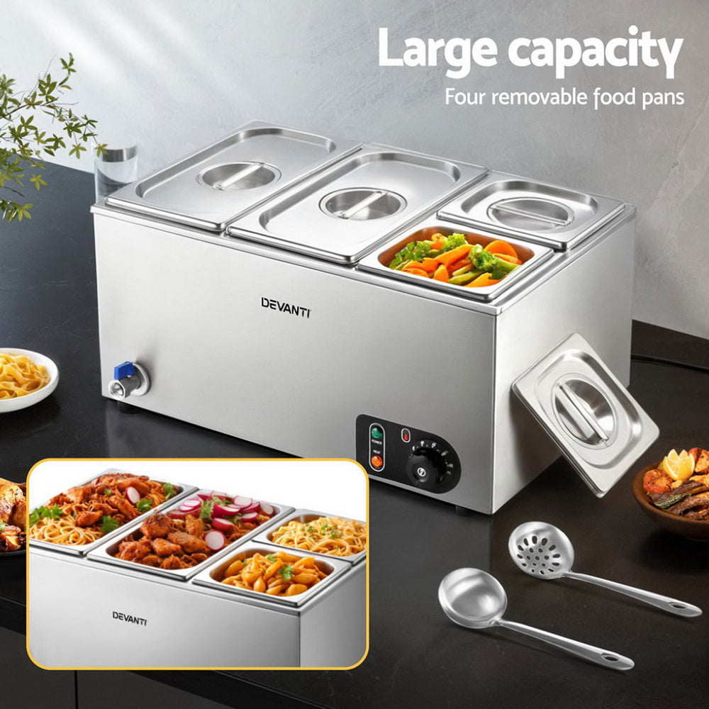 Devanti Commercial Food Warmer Bain Marie 4 Electric Buffet Pans - Image 5
