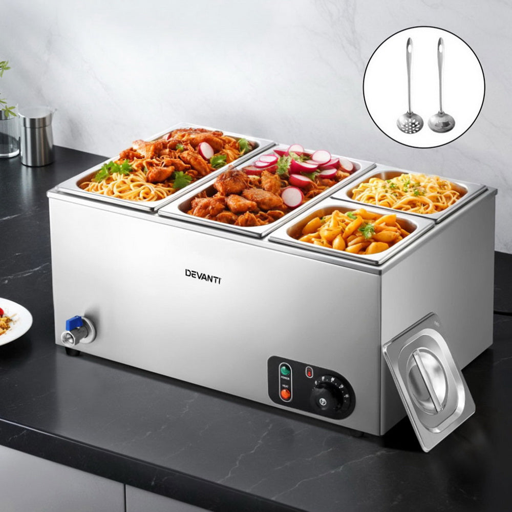 Devanti Commercial Food Warmer Bain Marie 4 Electric Buffet Pans - Image 7