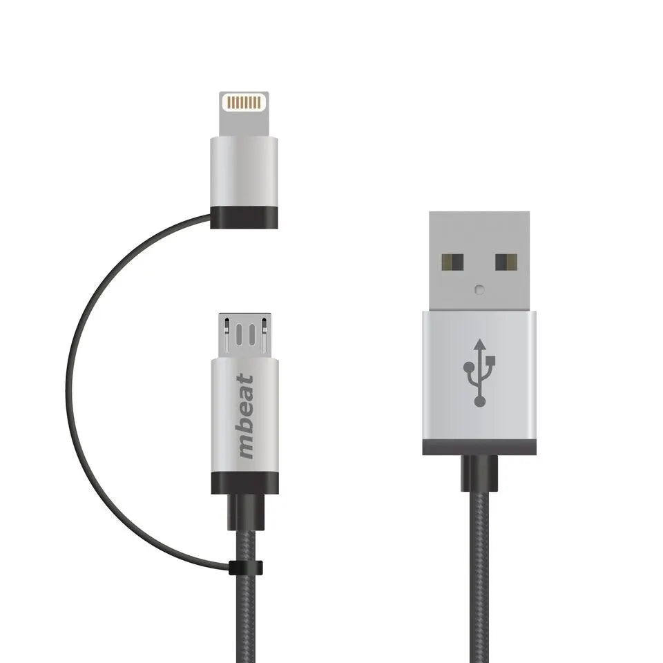 (LS) mbeat® 1m Lightning and Micro USB Data Cable - 2-in-1/Aluminmum Shell Crush-Proof/Nylon Brai...