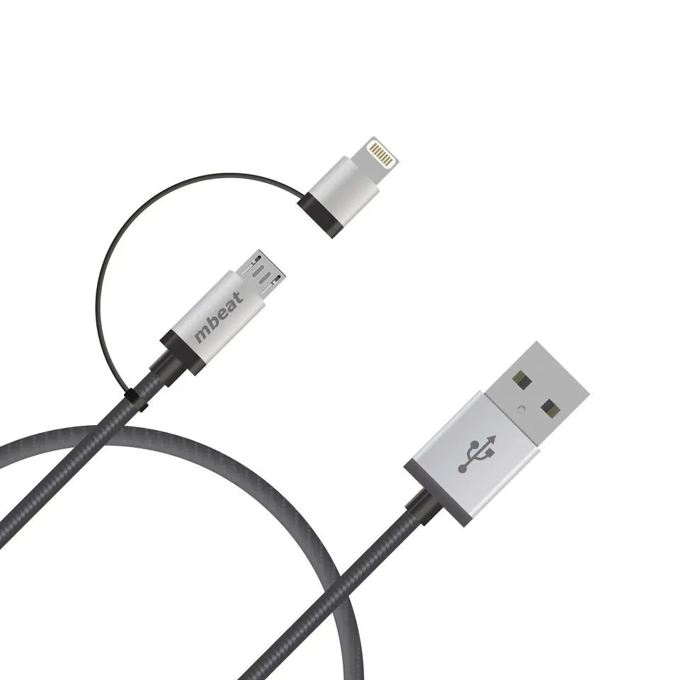 (LS) mbeat® 1m Lightning and Micro USB Data Cable - 2-in-1/Aluminmum Shell Crush-Proof/Nylon Brai... - Image 2