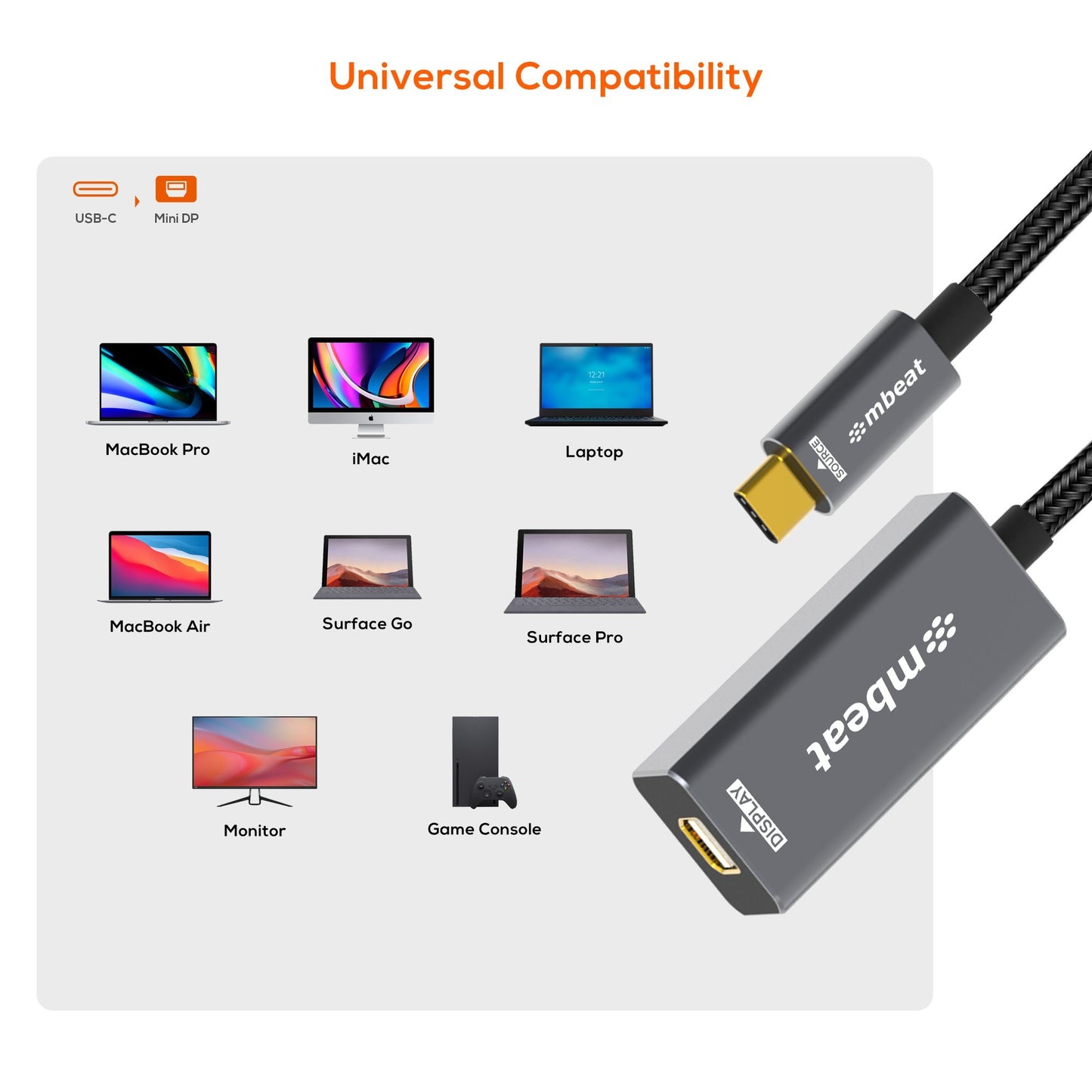 mbeat® Tough Link USB-C to Mini DisplayPort Adapter  Host Interface: USB-C 3.2 Gen 2 Up to 4K@60H... - Image 3