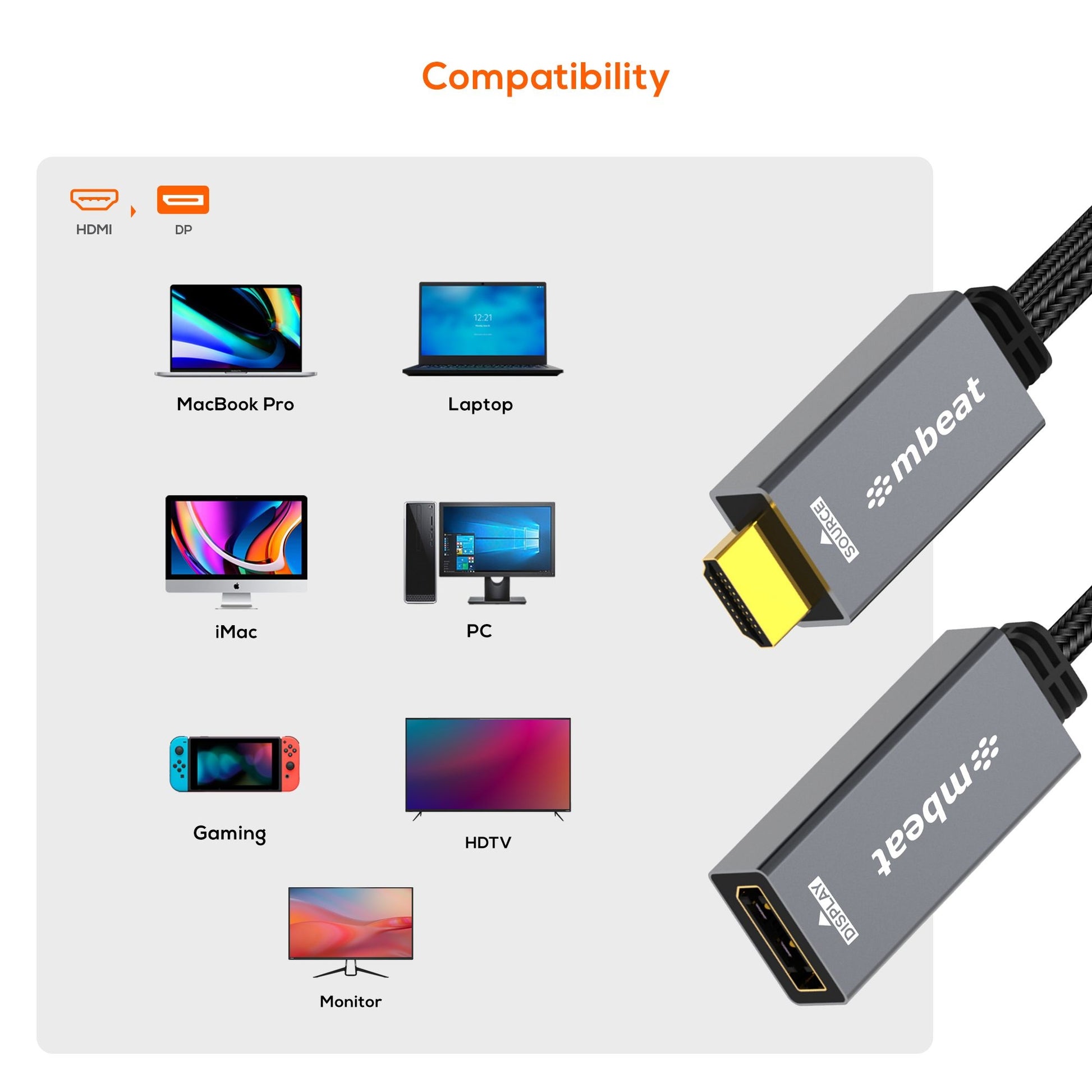mbeat® Tough Link HDMI to DisplayPort Adapter with USB Power  Seamless Signal Transfer  Plug-and... - Image 3