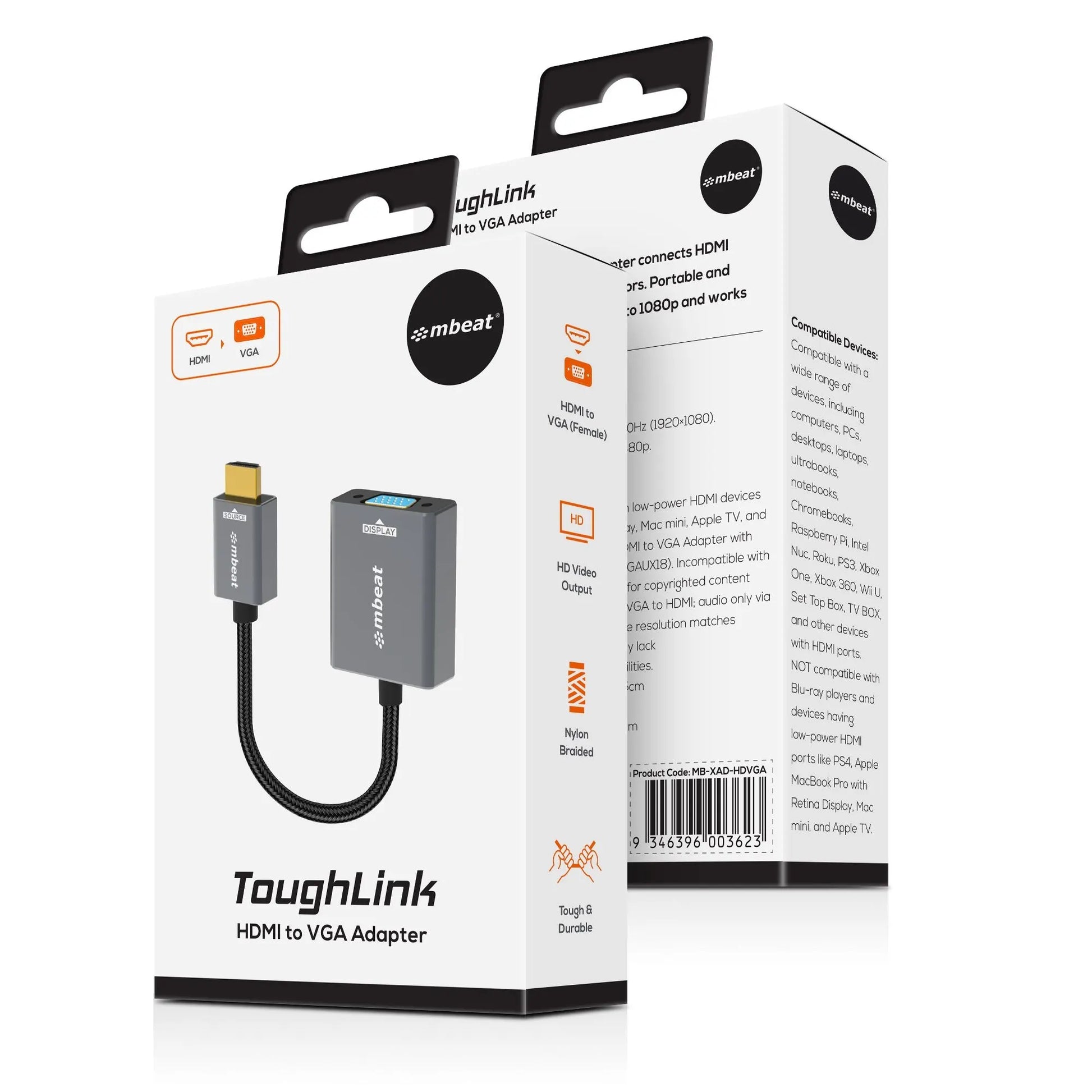 mbeat® Tough Link HDMI to VGA Adapter  HDMI Support Version: 2.1  Cable Length: 15cm  Up to 1080p... - Image 4