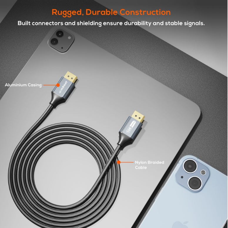 mbeat® Tough Link 1.8m 16K DP to DP Cable - Space Grey 40Gbps 180cm × 2.2cm × 1.10cm - Cables - Image 4