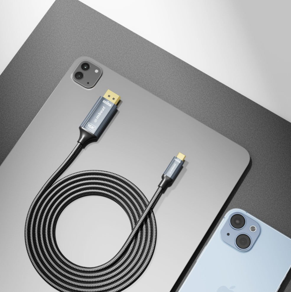mbeat® Tough Link 1.8m 16K USB-C to DP Cable - Space Grey 40Gbps USB-C (male) to DisplayPort 2.1... - Image 2