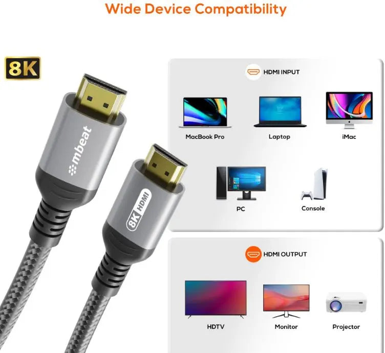 mbeat® Tough Link 1.5m Certified 8K HDMI Cable - Space Grey  HDMI 2.1 (male) to HDMI 2.1 (male) 5... - Image 2