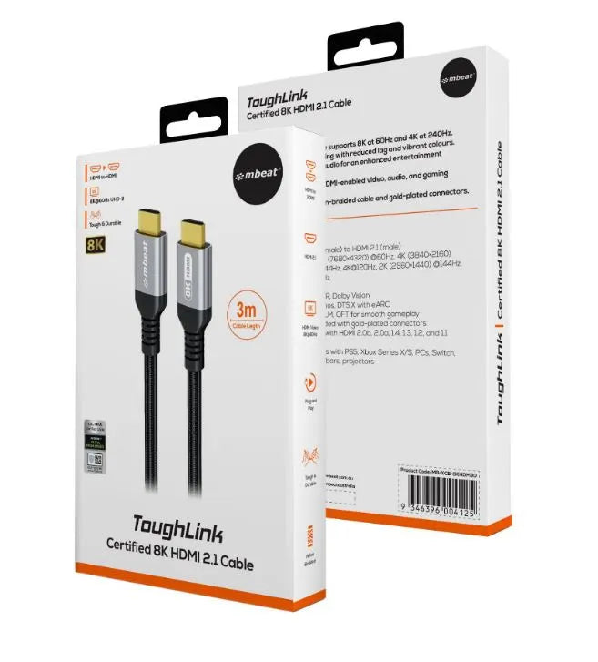mbeat® Tough Link 3m Certified 8K HDMI Cable - Space Grey HDMI 2.1 (male) to HDMI 2.1 (male) 48Gb... - Image 4