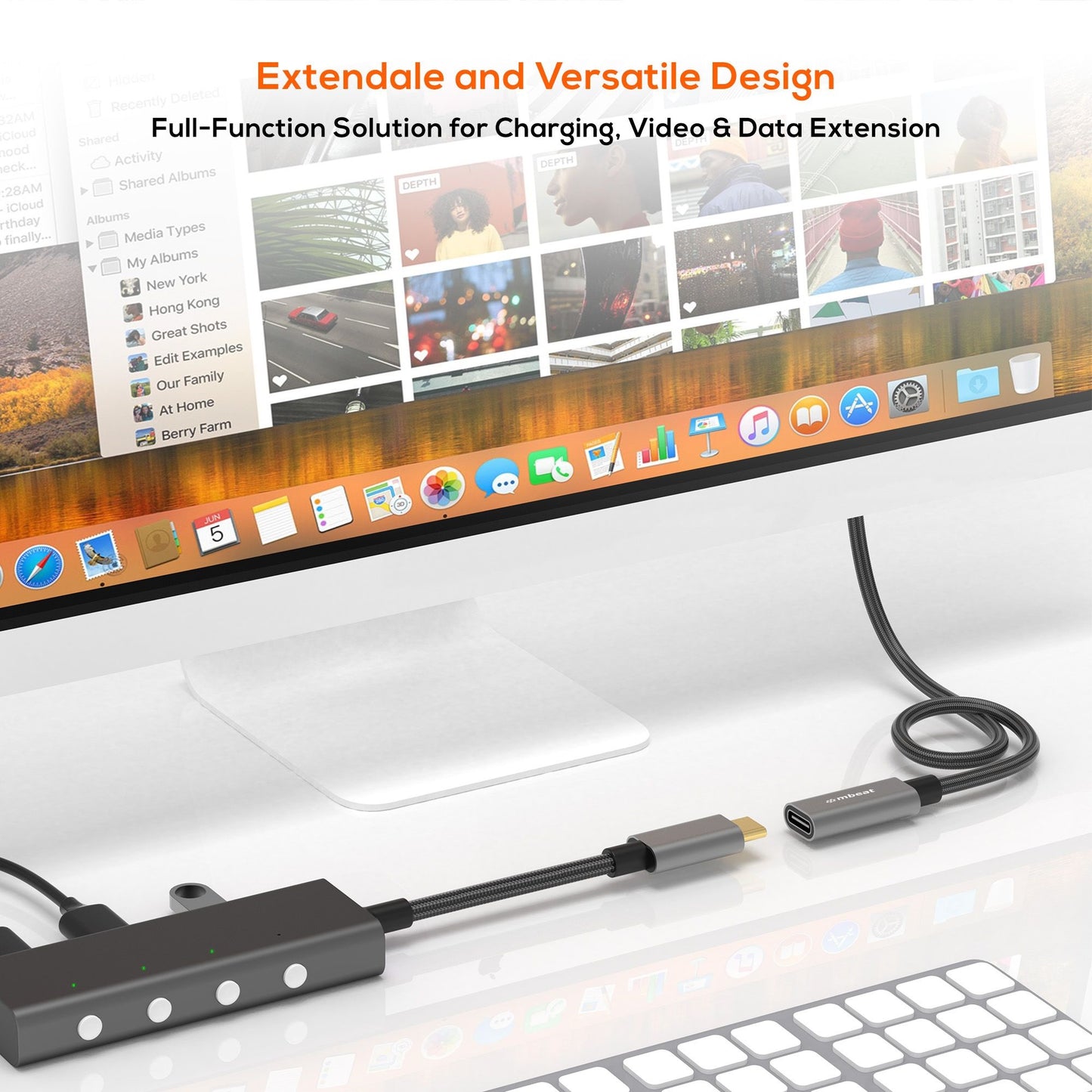 mbeat® Tough Link 1m USB 3.2 Gen2 USB-C Extension Cable - Space Grey Video Resolution: Maximum 4K... - Image 2